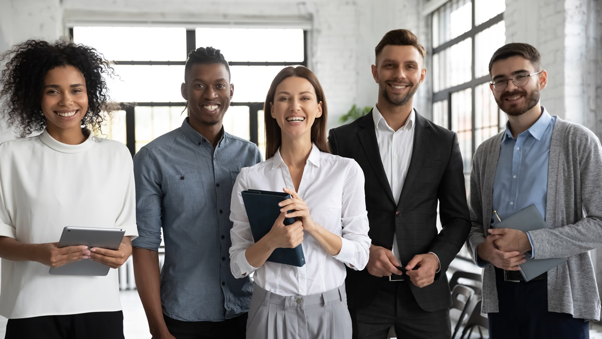 A team of business professionals smiling